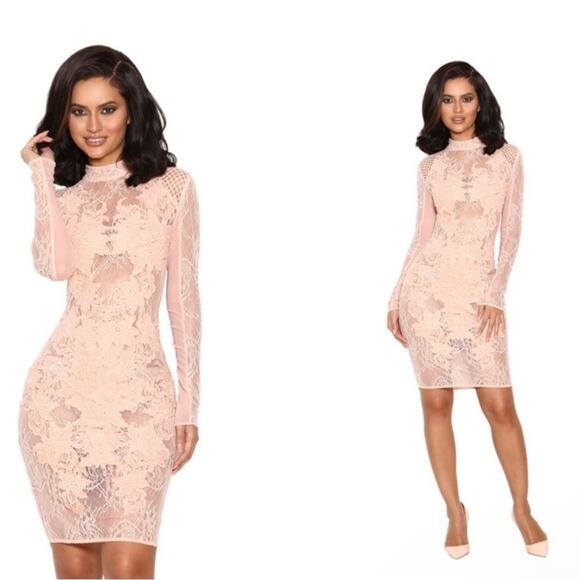 House of CB Dusty Rose Pink Crochet Lace Bodycon Gialla Dress Size XXS - Picture 2 of 10